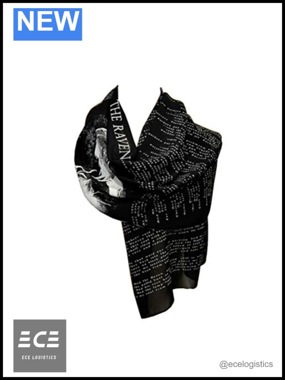 Raven Edgar Allan Poe Chiffon Scarf Goth Wrap
